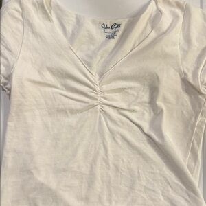 Brandy Melville White Ruched V-Neck Tee, OS